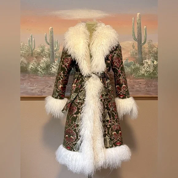 BESPOKE PENNYLANE GENUINE MONGOLIAN LAMB TAPESTRY COAT